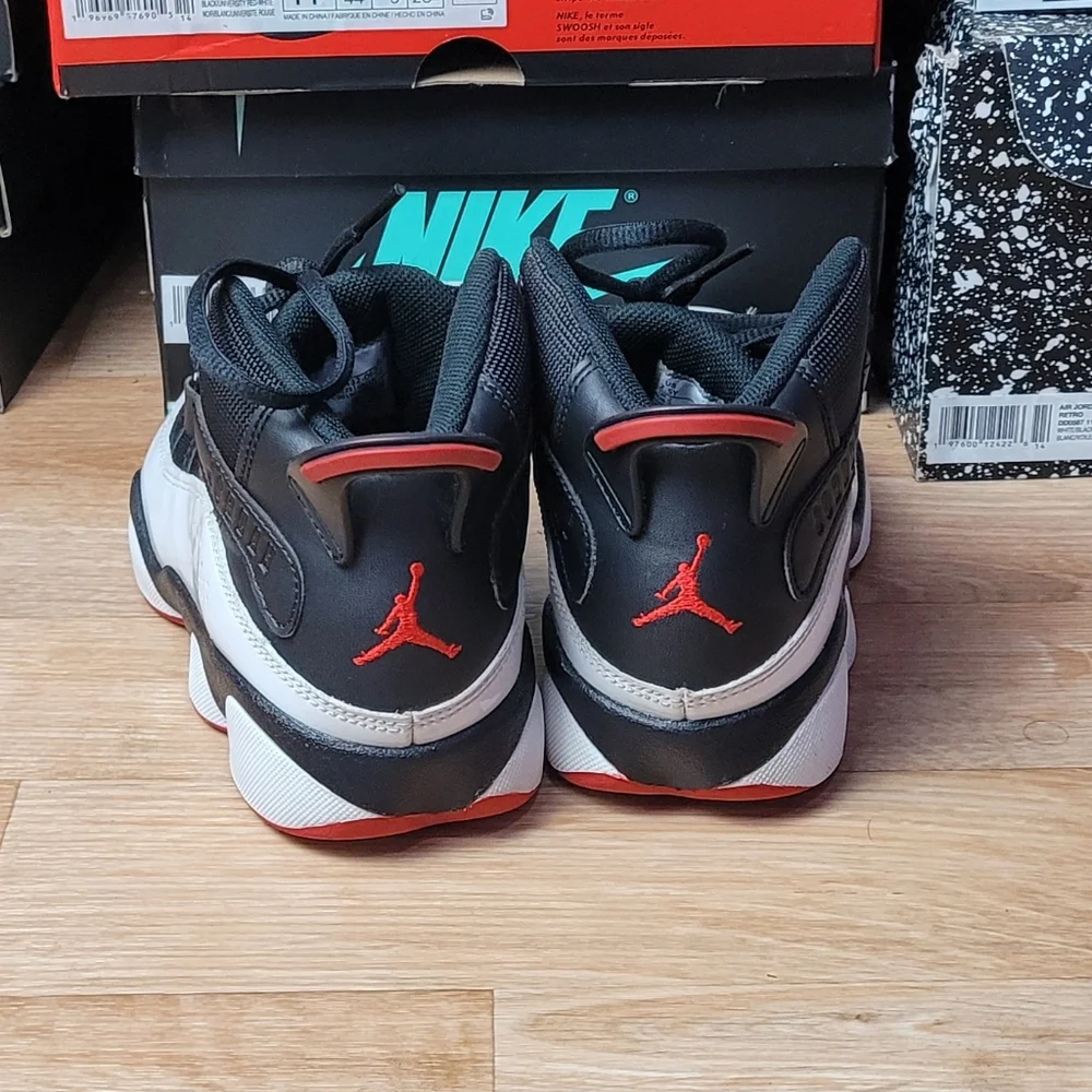 Jordan 6 Rings Black White Varsity Red Big Kids Size 2.5Y Youth EU 36 323419-067